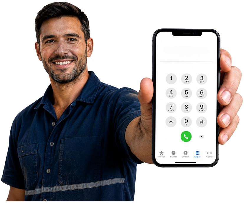 Surry Hills Blocked Drains plumber holding a phone — call 1300 261 965