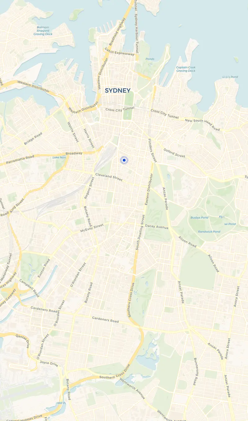 Map of the Surry Hills service area and the surrounding suburbs we cover.