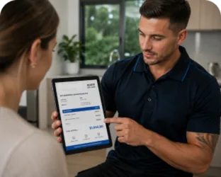 Plumber showing a Surry Hills customer the quote on a tablet